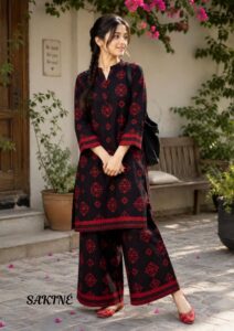 SAKINÉ Black & Red Printed Women’s 2-Piece Suit(wash n wear)