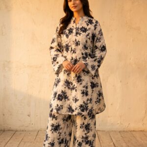 Sakiné Ivory & Black Floral Print 2-Piece Co-ords Set – Shirt & Trouser(wash n wear)