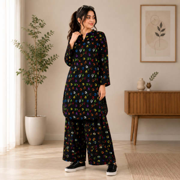 Multicolor Leaf Print Black Kurta | Women's Casual Ethnic Wear