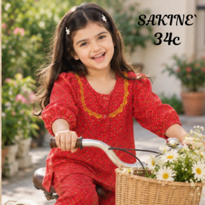 SAKINÉ Scarlet Charm Girls 2-Piece Co-Ord Set – Wash & Wear Cotton | SK-34C