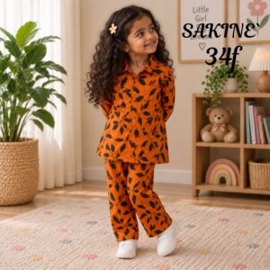 SAKINÉ Autumn Leaf Girls 2-Piece Co-Ord Set – Wash & Wear | SK-34F