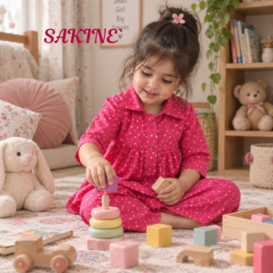 SAKINÉ Pink Multi-Dot Girls 2-Piece Co-Ord Set – Wash & Wear | SK-35M