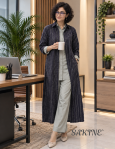 SAKINÉ Olive Green & Dark Blue Woven 3-Piece Co-Ord Set