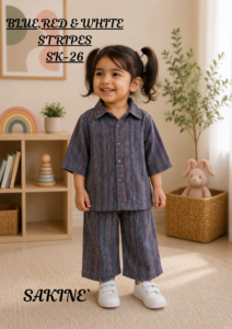 SK-26 — Blue, Red & White Striped Khaddar Co-ords Set