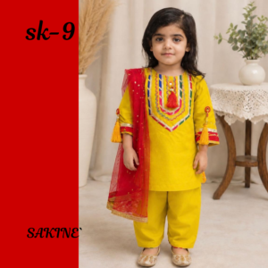 SK-9 — Mehndi Green Cotton 3-Piece Set with Multicolour Gota & Tassel Detailing
