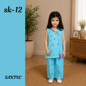 SK-12 — Blue Cotton Embellished Girls’ 2-Piece Co-ords Set