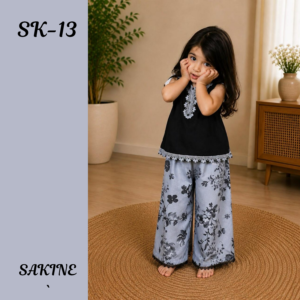 SK-13 — Printed Palazzo & Black Sleeveless Shirt Girls’ 2-Piece Co-ords Set