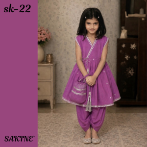 SK-22 — Purple Angrakha Girls’ 2-Piece Traditional Set