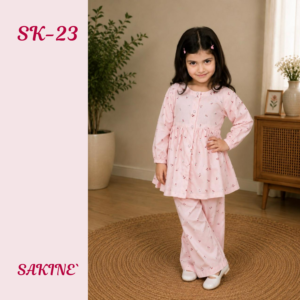 SK-23 — Light Pink Cherry Print Girls’ 2-Piece Co-ords Set