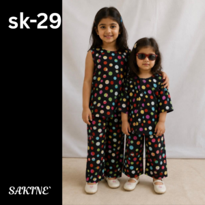 SK-29 — Black Multicolour Polka Dot Girls’ 2-Piece Co-ords Set