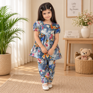 SAKINÉ Floral Breeze Girls 2-Piece Co-Ord Set – Wash & Wear Cotton | SK-34B