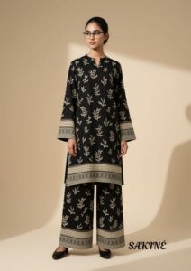 Sakiné Black & Beige Botanical Print 2-Piece Co-ords Set – Shirt & Trouser(wash n wear)