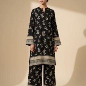Sakiné Black & Beige Botanical Print 2-Piece Co-ords Set – Shirt & Trouser(wash n wear)