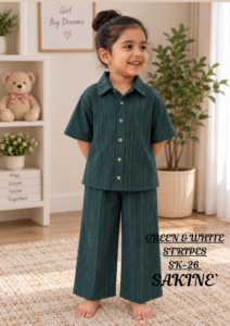Green & White Stripes SK-26 – Kids’ 2-Piece Co-ords Set