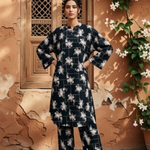 Sakiné Black & Ivory Floral Grid Print 2-Piece Co-ords Set – Shirt & Trouser(wash n wear)