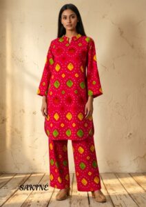 Sakiné Fuchsia Pink Multicolour Geometric Printed 2-Piece Women’s Suit – Shirt & Trouser(wash n wear)