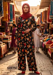 Sakiné Black Multicolour Floral Printed 2-Piece Women’s Co-ords Set – Shirt & Trouser(wash n wear)