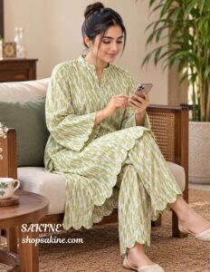 Leaf Harmony — Green & Beige Abstract Print | 2-Piece Set