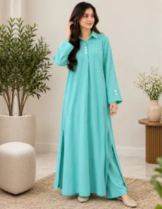 Sakiné Aqua Breeze Crinkle Cotton Long Gown