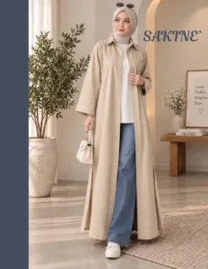 SAKINÉ Natural Beige Woven Cotton Long Gown / Robe