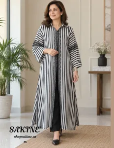 Sakiné Black & White Striped Linen Gown( very soft suitable for summer)