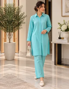 Sakiné Crinkle Cotton Everyday Co-ord Set(aqua blue, fuchsia, pink,soft , blush pink and olive green)