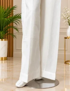 Sakiné Ivory Ease — White Ribbed Cotton Trousers