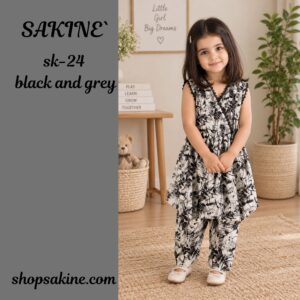 Sakiné Kids Monochrome Bloom — Floral 2-Piece Co-ords Set | SK-24