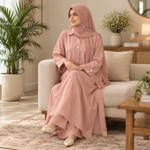 Sakiné Blush Pink Full-Length Cotton Gown Co-ord Set
